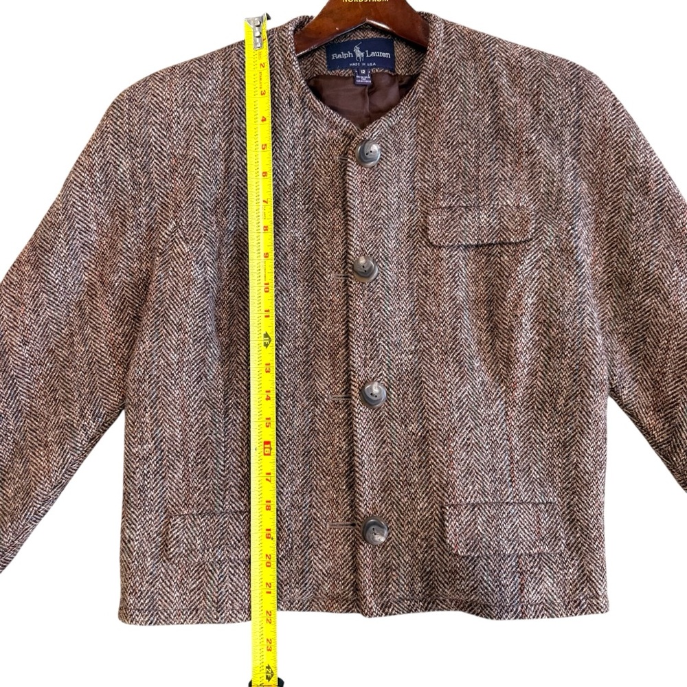 Ralph Lauren Polo Wool Tweed Herringbone Blazer Collarless Made in USA 12 - Picture 12 of 15